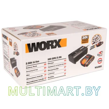 Аккумулятор с зарядным устройством Worx WA3880+WA3551.1 (20В/2.0 Ah + 14.4-20В) картинка 3